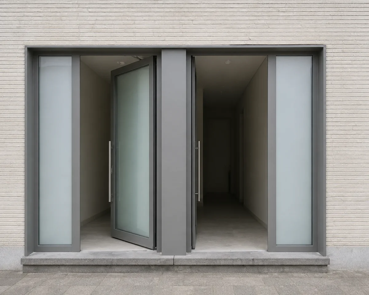 Détail des fenêtres et des portes du showroom Cose