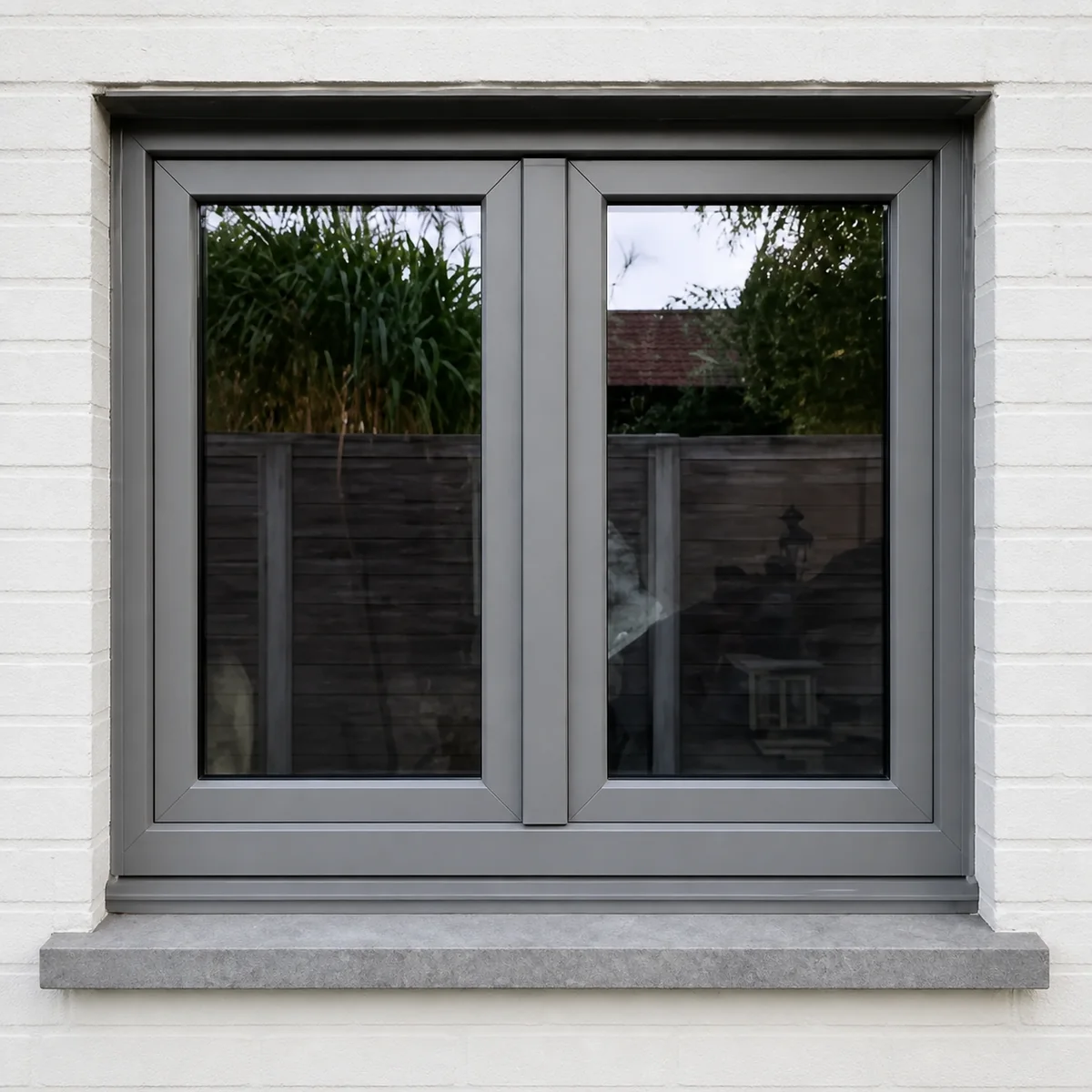 Window profile and glass detail in the showroom