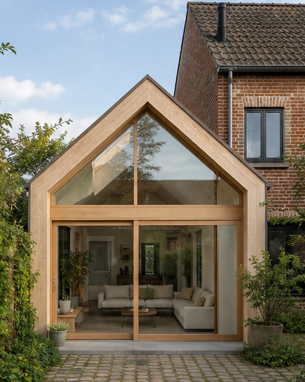 Light timber frame extension to an existing brick house