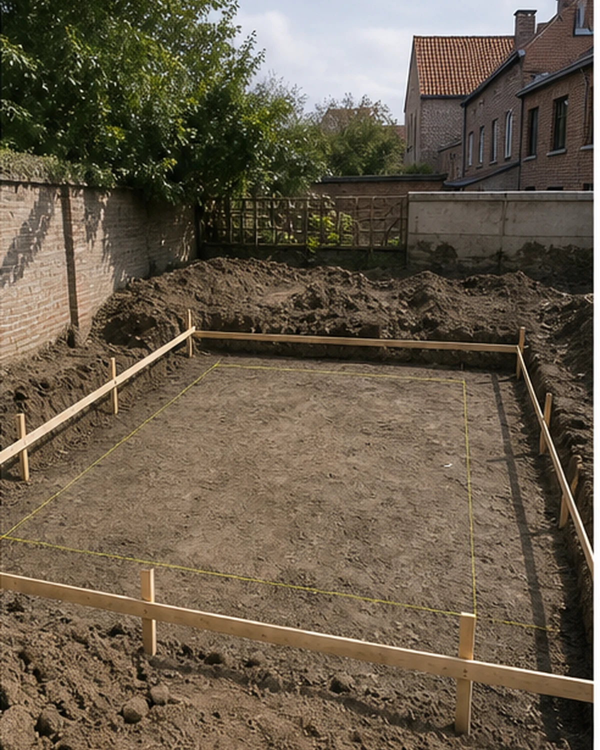 Marked out foundation zone for a new home extension
