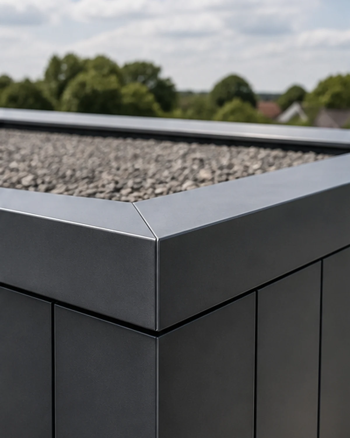 Aluminum roof edge with precisely folded waterproof corner