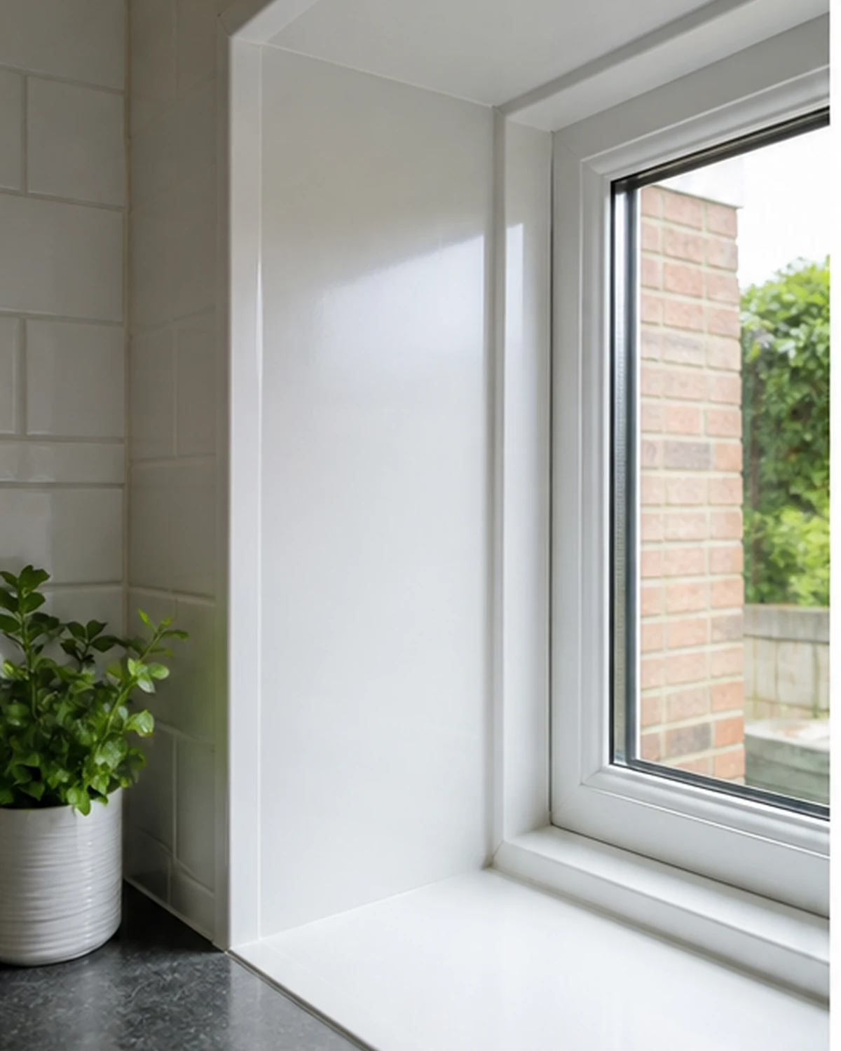 Habillage de fenêtres en PVC blanc dans une cuisine lumineuse