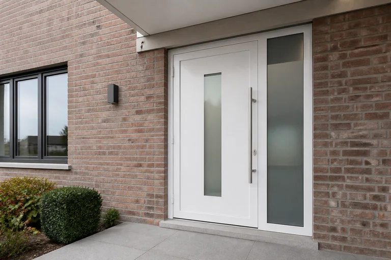 Witte PVC voordeur met glasstrook en zijlicht