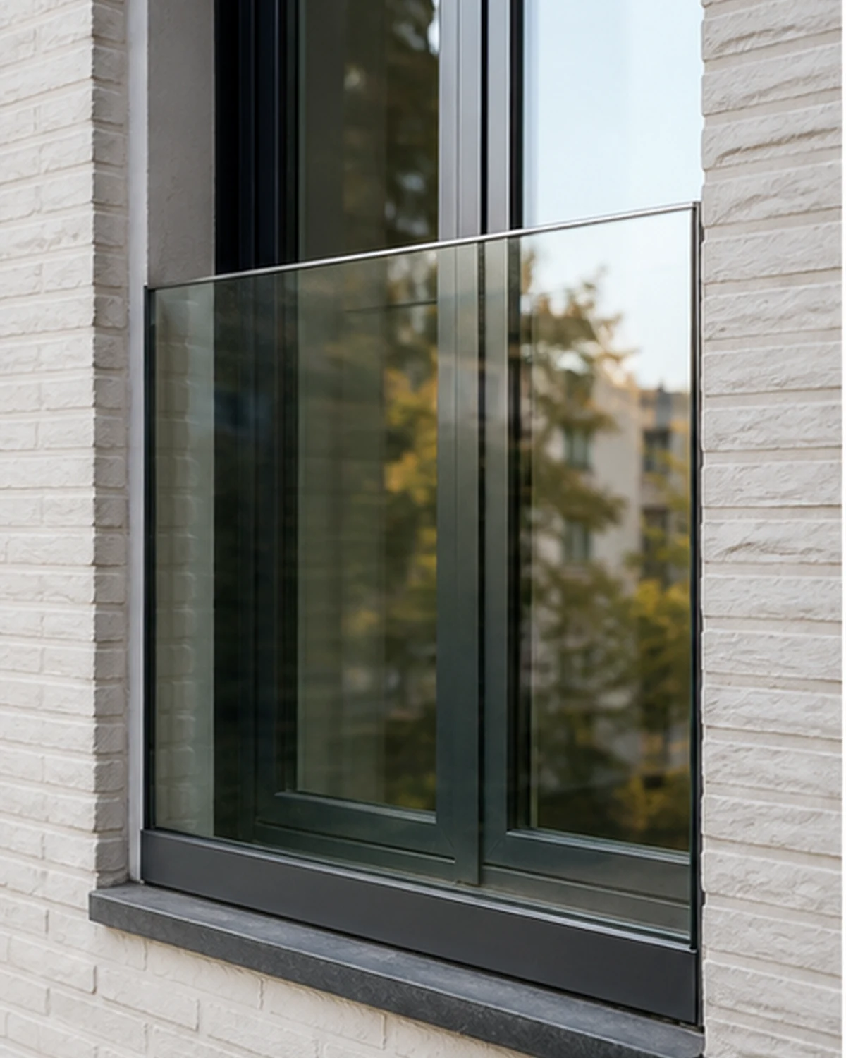Transparent glass balustrade on a window