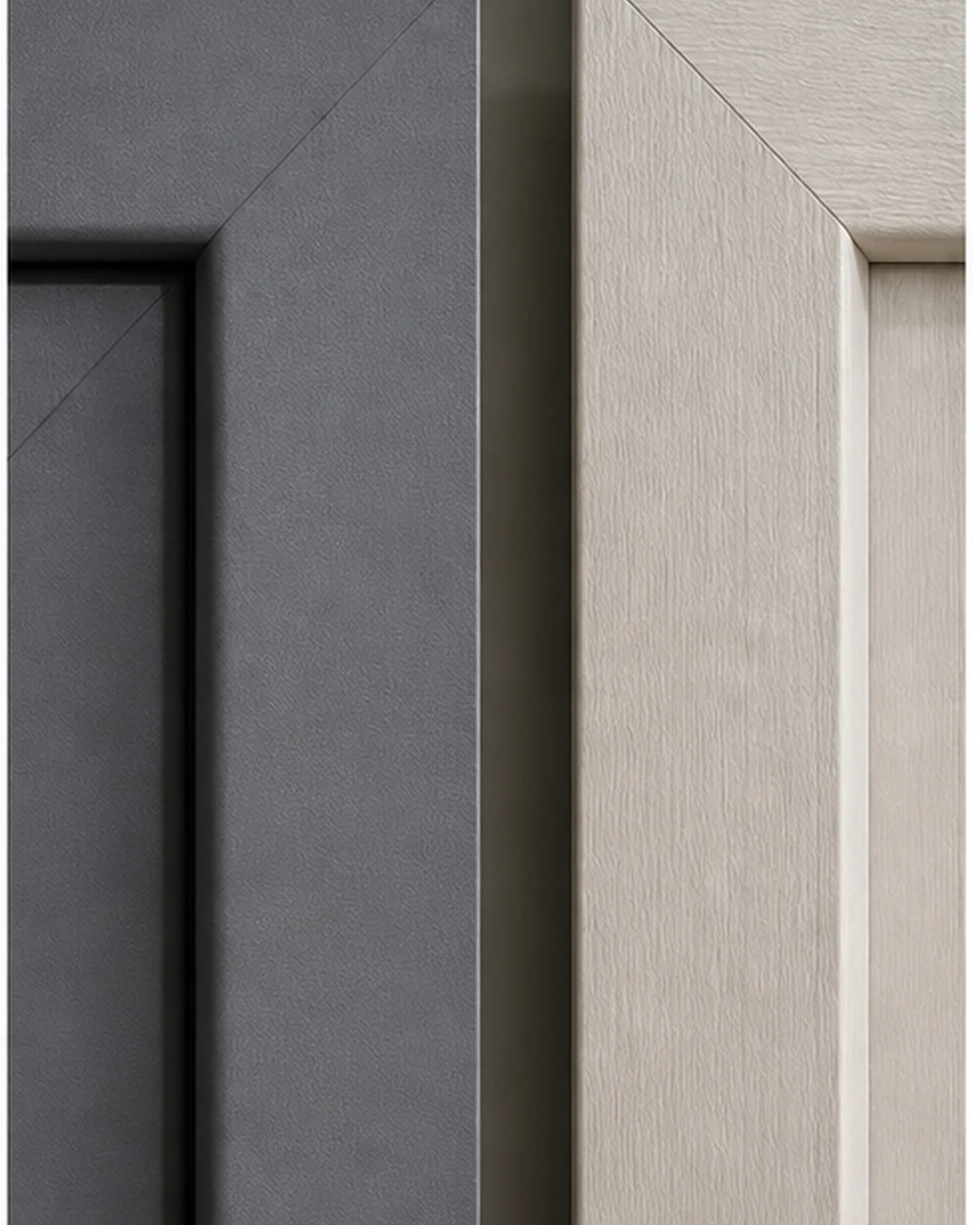 Detail of smooth matte and wood look PVC door surfaces