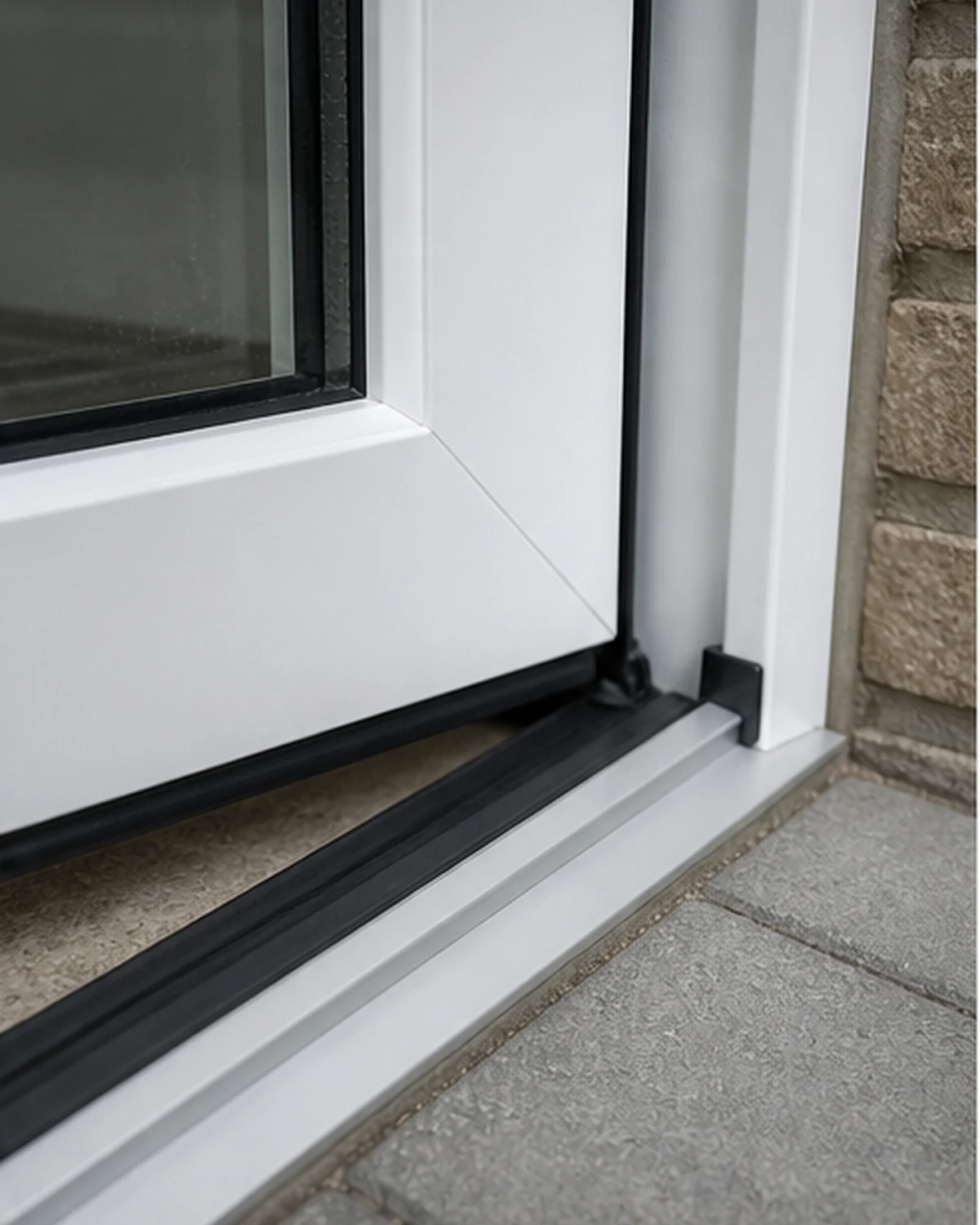 Detail of low door sill and weather seal