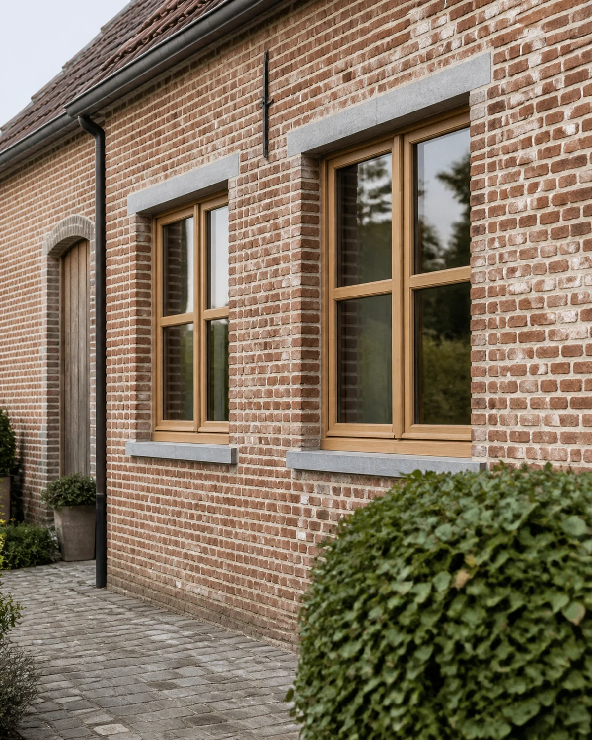 Oak windows in a restored rural facade