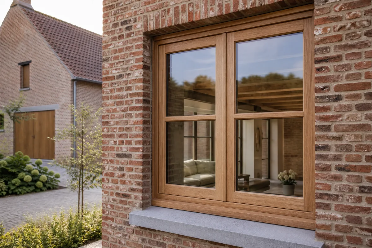 Solid wood windows with clearly visible oak grain