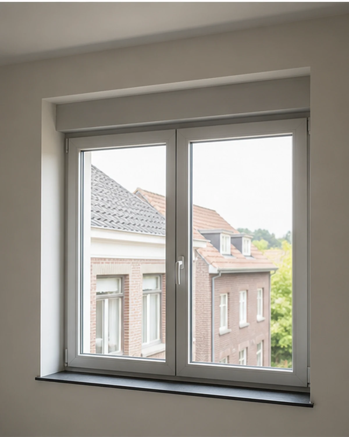 Finished window with neat interior connection of the surface-mounted cupboard