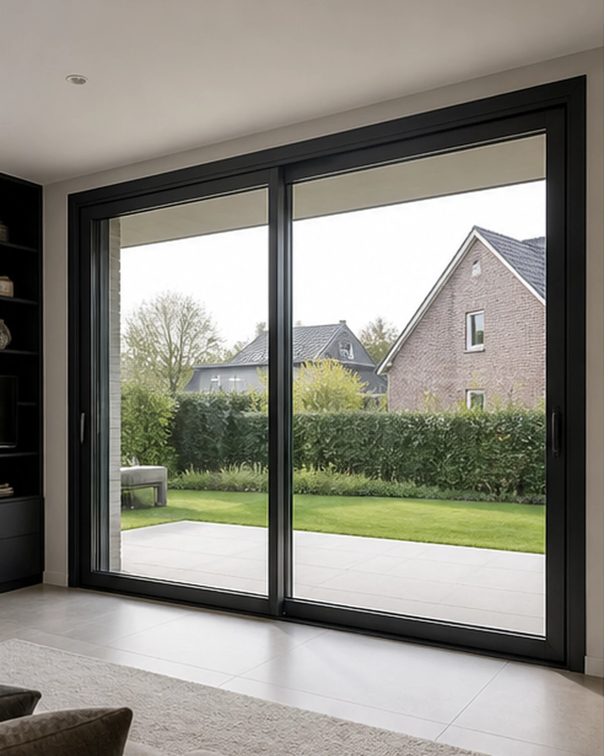 Porte coulissante en aluminium du sol au plafond depuis l'intérieur