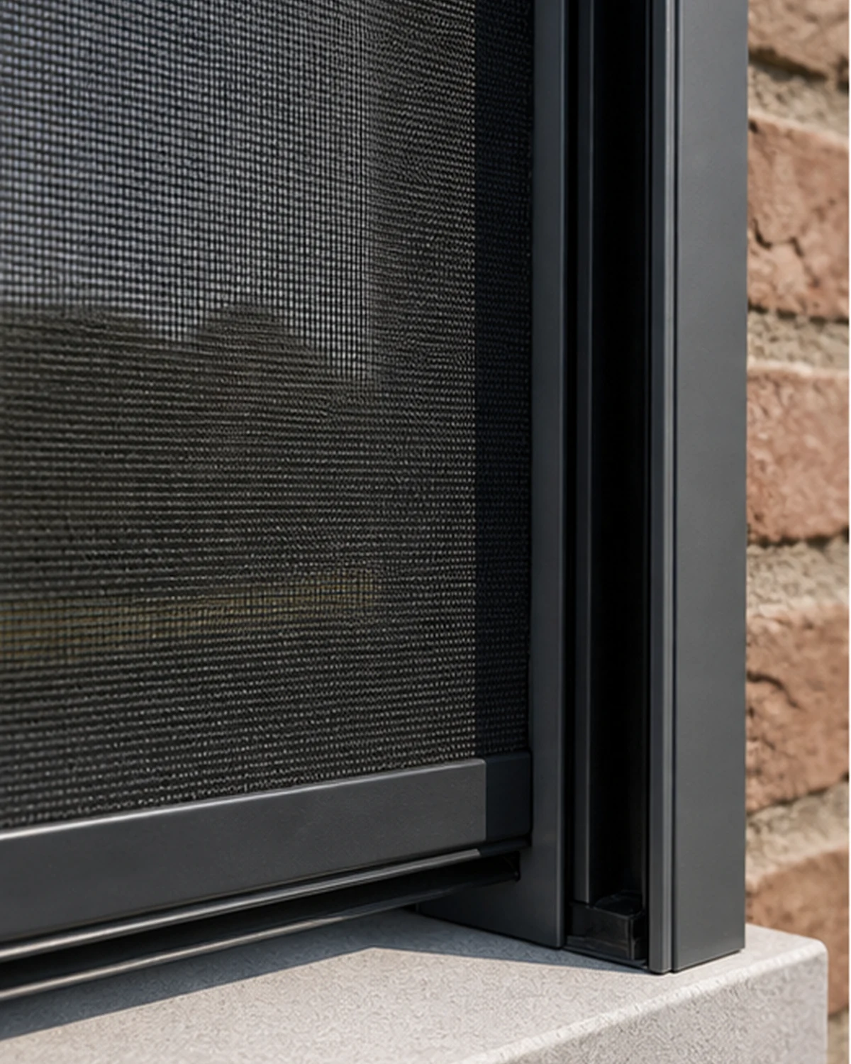 Detail of stretched screen cloth in visible zip guide