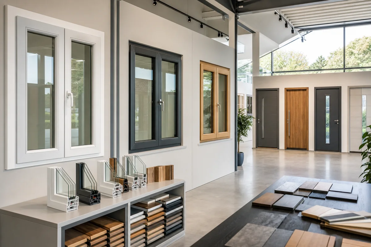 Overview of window, door and profile examples in the showroom