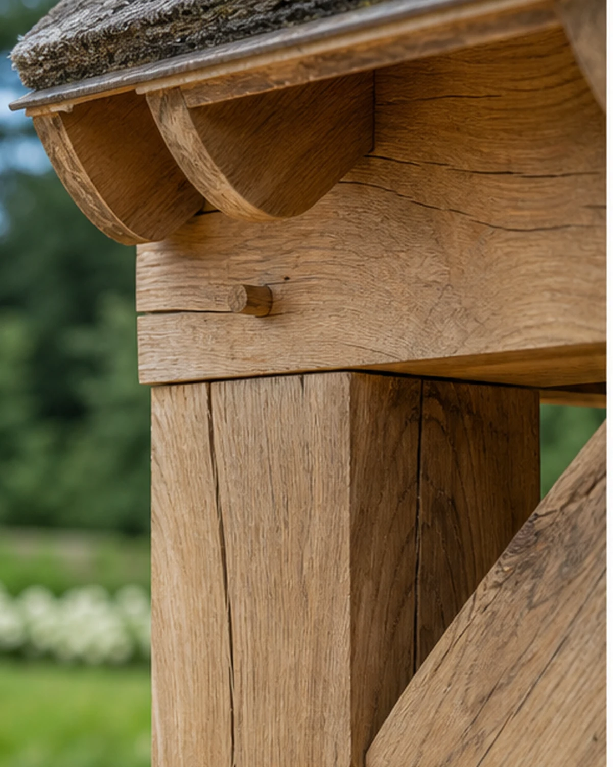 Craftsmanship detail of a wooden beam connection
