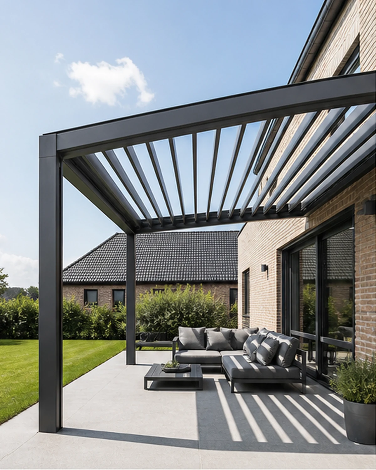 Slatted roof in a standard arrangement of four by three meters