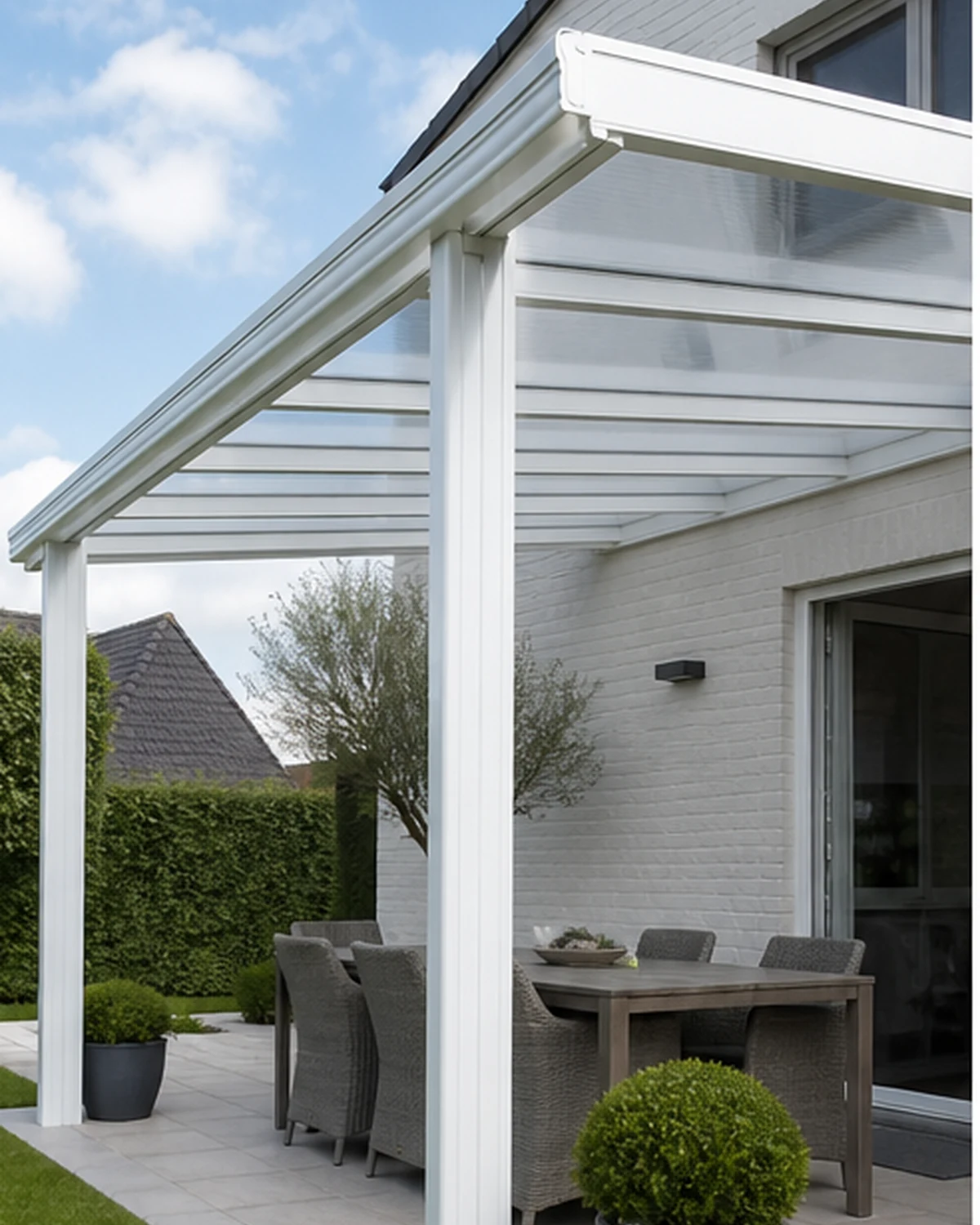 White PVC canopy with translucent roof
