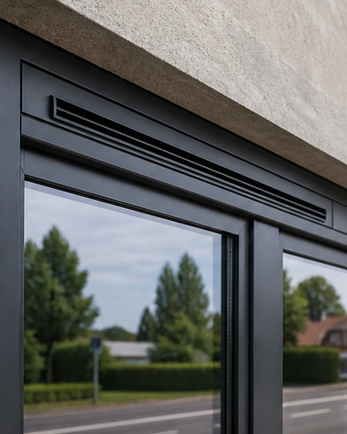 Acoustic ventilation grille above an aluminum window