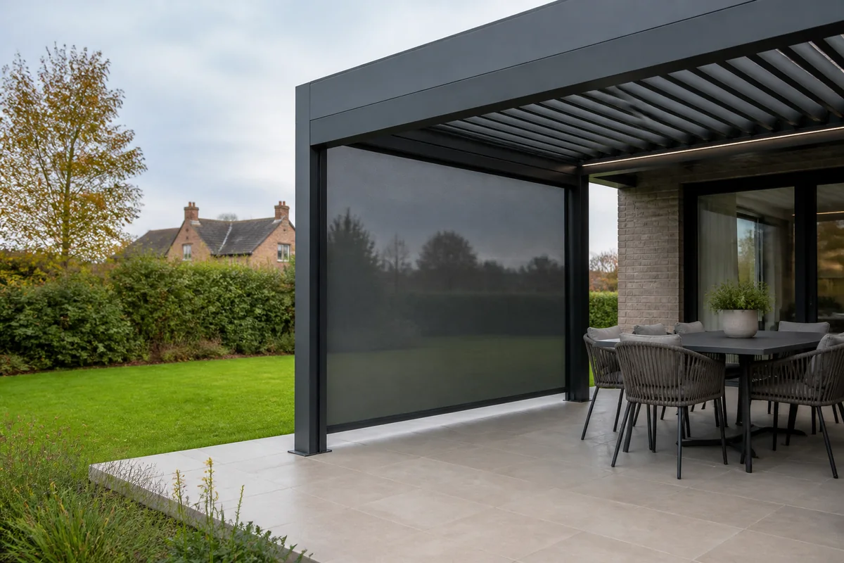 Aluminum patio cover with closed side wall